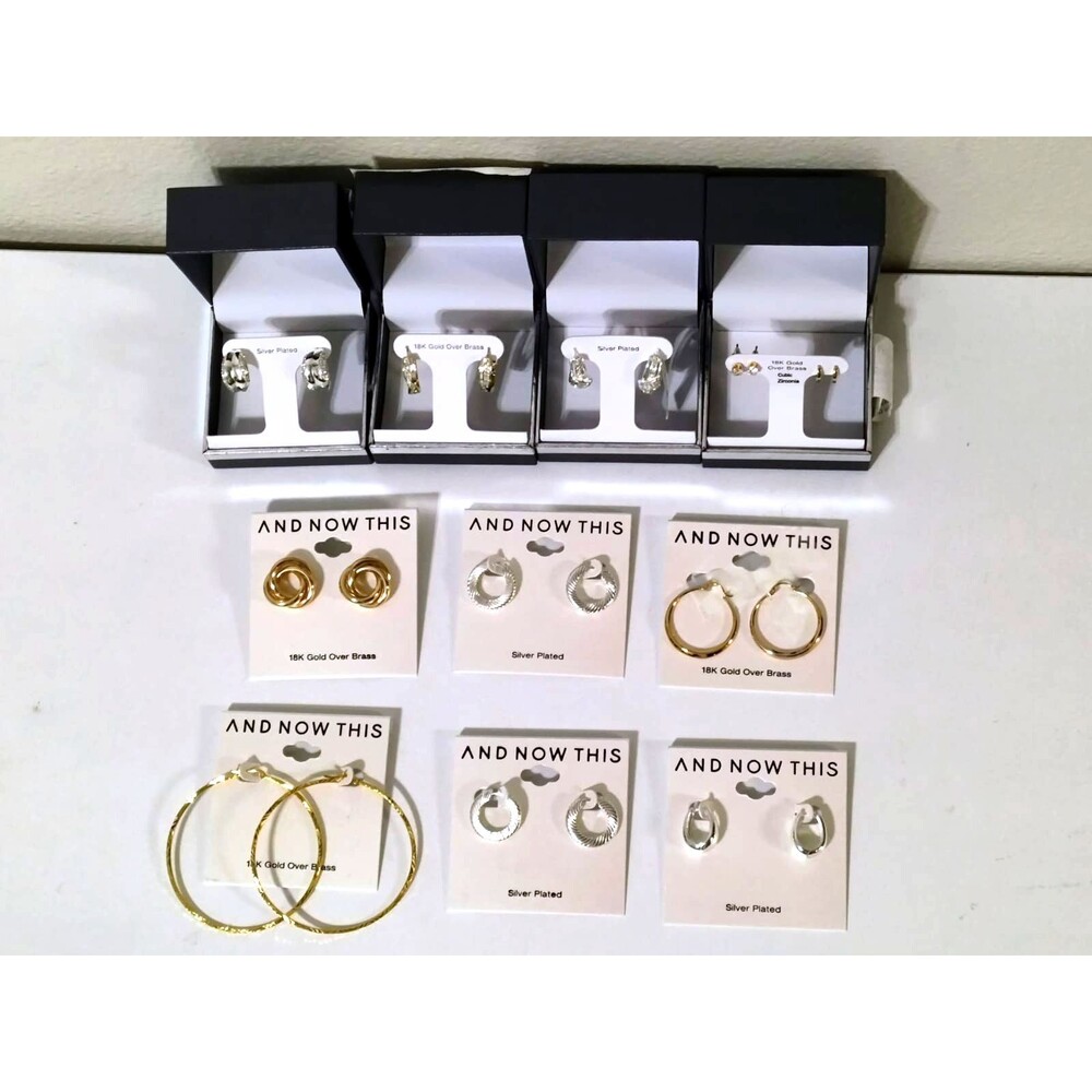 AND NOW THIS Hoop & Stud Earrings Lot – 18K Gold Over Brass & Silver Plated